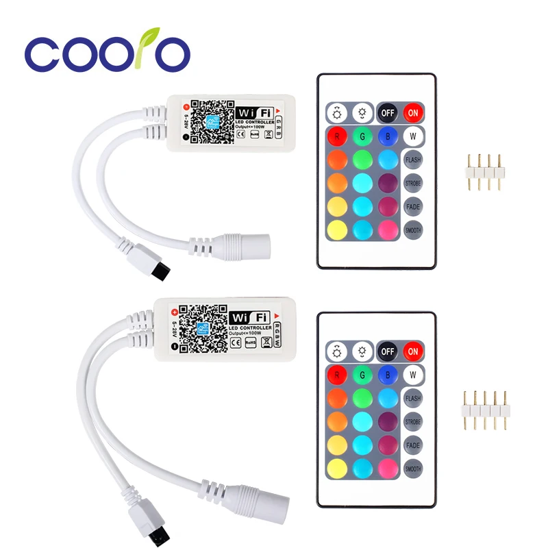 Controle wi-fi, 12v, rgb/rgbw, com controle remoto de 24 teclas, ios/android, sem fio, para fita led