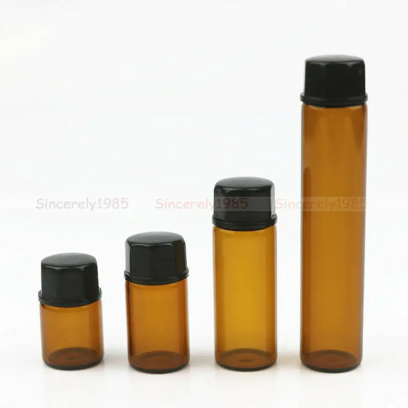 10X Puste szklane butelki z reduktorem otworów Bursztynowe butelki z małymi otworami Mini fiolki Perfumy Olejki eteryczne Próbka 1 ml 2 ml 3 ml 5 ml