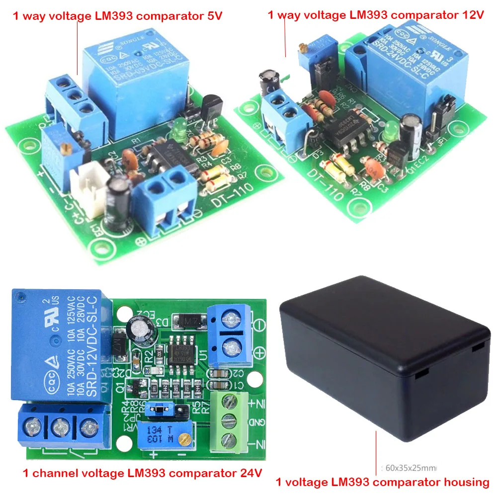 LM393 Voltage Comparator Module DC 5V/12V/24V 1 Channel Relay Module for Automotive Circuit Modification Circuit + LM393 Case