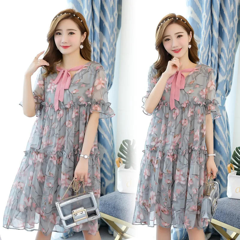 

2021 Fashion Loose Dresses for Pregnant Women Pregnancy Clothes Summer Short-sleeved Printed Maternity Dresses