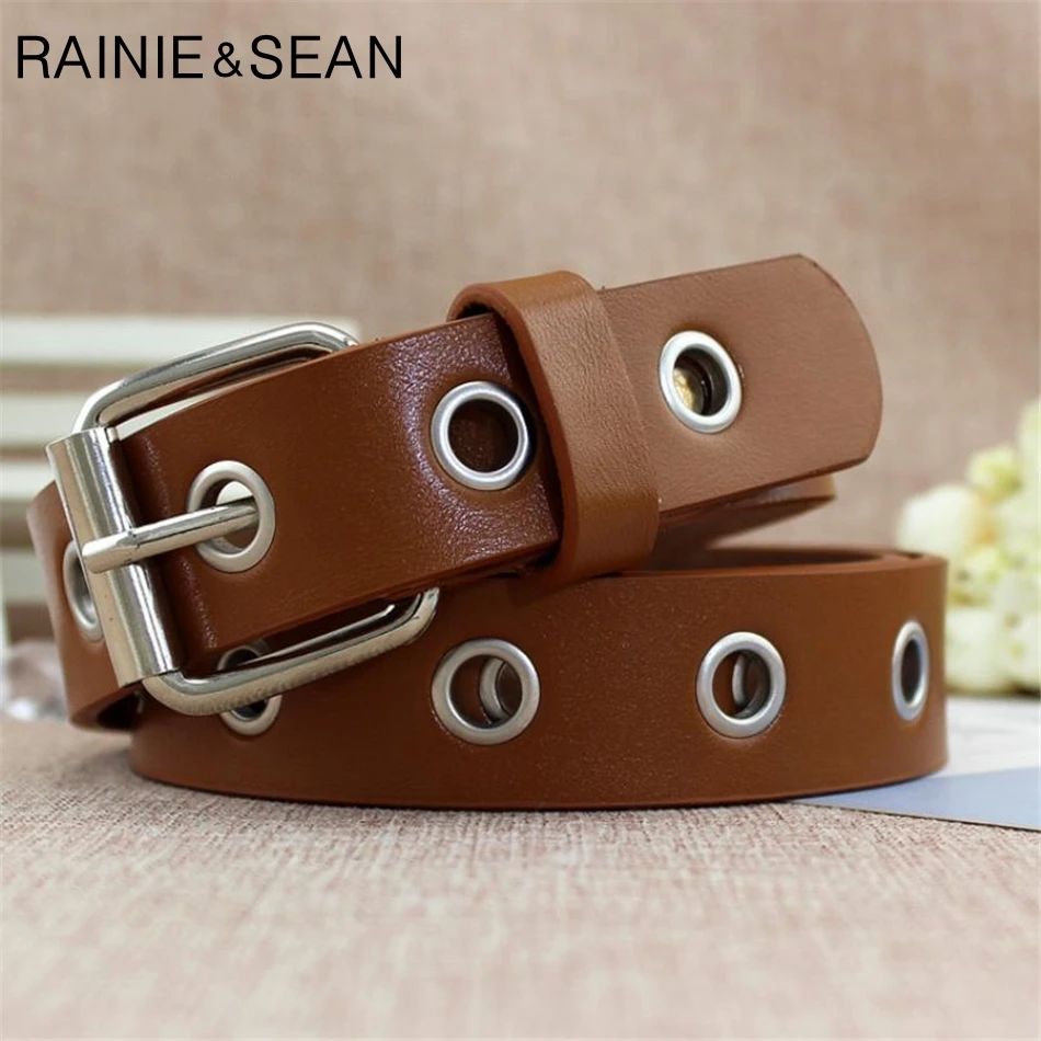 RAINIE SEAN Female Belt Buckles Leather Belts For Women Hollow Waist Belt For Trousers White Black Burgundy Ladies Waist Belt