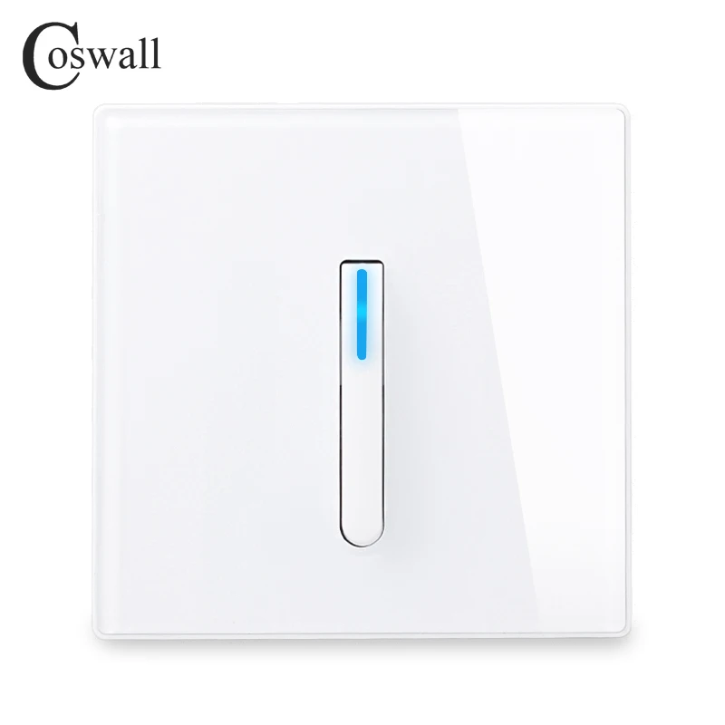 COSWALL 1/2/3/4 Gang 1 Way Piano Key Design On / Off Wall Light Switch LED Indicator Tempered Glass Panel White Black Grey