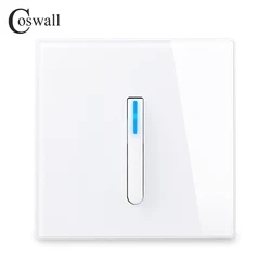 COSWALL 1/2/3/4 Gang 1 Way Piano Key Design On / Off Wall Light Switch LED Indicator Tempered Glass Panel White Black Grey