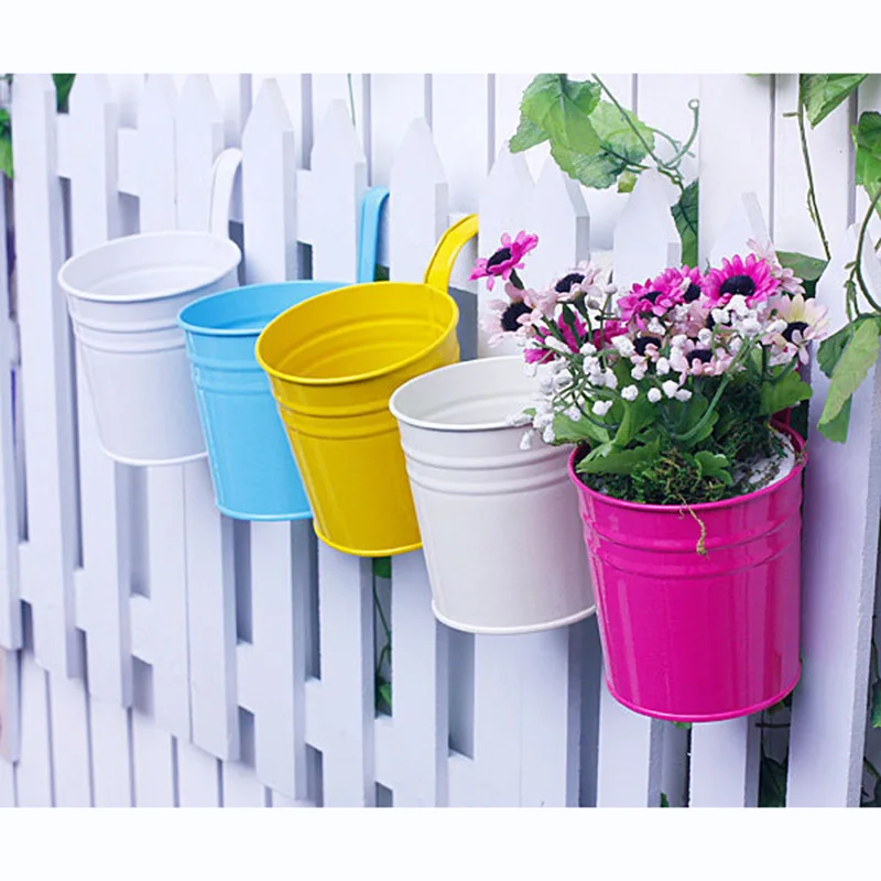 Hanging Flower Pot Hook Wall Removable Candy Color Iron Bucket Tin Garden Balcony Hanging Succulent Basket Plant Pots Macetas