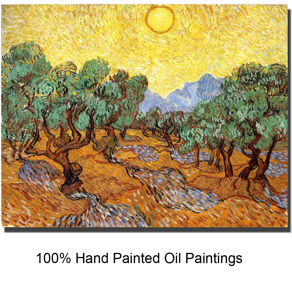 

Canvas Art Vincent Van Gogh Painting Olive Trees With Yellow Sky Sun Handmade Modern Landscape Artwork Living Room Wall Decor