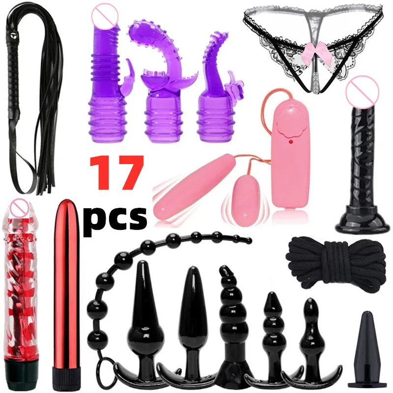 Sex Toys For Couples Erotic Vibrator Anal Bead Butt Plug Whip Rope G Spot Stimulator Dildo BDSM Anal Plug Set Fetish Adult Game