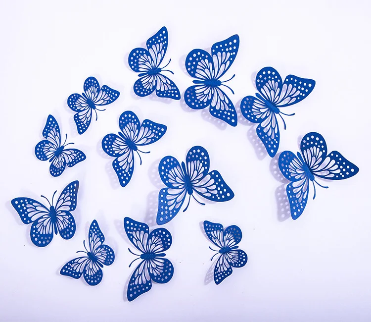 12 Stück/Set, ausgehöhlte Schmetterlings-Wandaufkleber zur Dekoration für Hochzeiten, zum Aufkleben in Wohnzimmern, Schmetterlinge, selbstklebende Aufkleber. – Detail 4