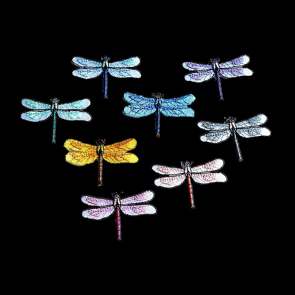 MAXSIN FUN 1 Pc High Quality Embroidery Color Dragonfly Sticker Animal Patches Iron On Clothes Bag Jeans Decoration DIY Applique