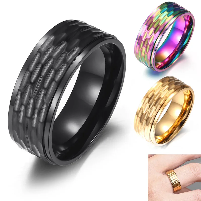 Trendy honeycomb Men Rings Simple Multicolor Stainless Steel Brushed Matte finish Wedding Ring Jewelry