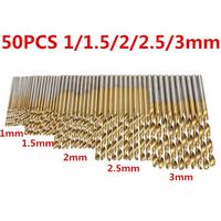 50Pcs/lot  Titanium Coated Drill Bits HSS High Speed Steel Drill Bits Set Tool 1/1.5/2/2.5/3mm High Quality Power Tools