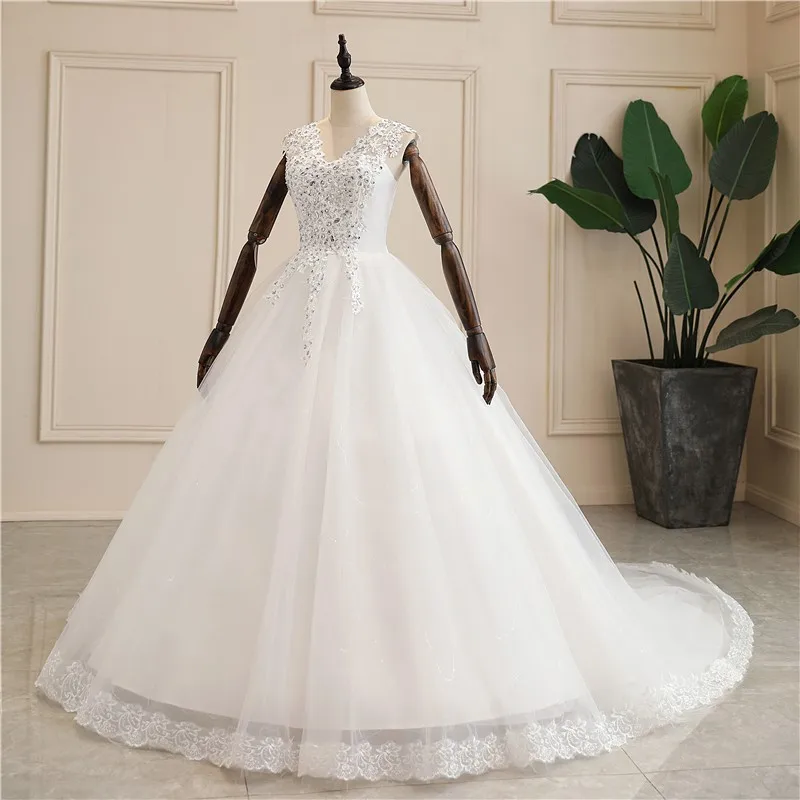 Ärmellose Brautkleider vestido de noiva klassisches Ballkleid mit V-Ausschnitt Luxus Kristall Robe de Mariee plus Größe leichtes Brautkleid