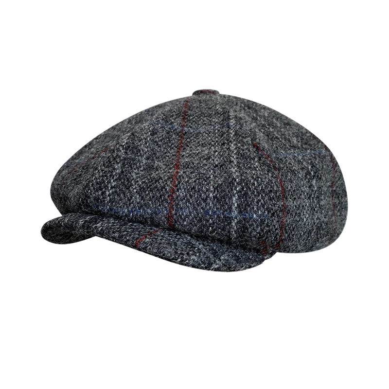 Pure Wool Men British Painters Hats Fashion Wool Newsboy Hats Men Gray Grid Flat Caps Women  Autumn Winter Hats casquette BLM314