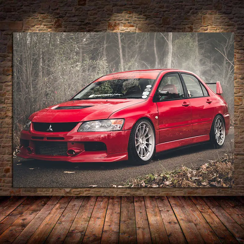 

Supercar Posters Lancer Evo Red Car Print Classic Sportscar Wall Picture Canvas Painting Art for Living Room Home Decor Unframed