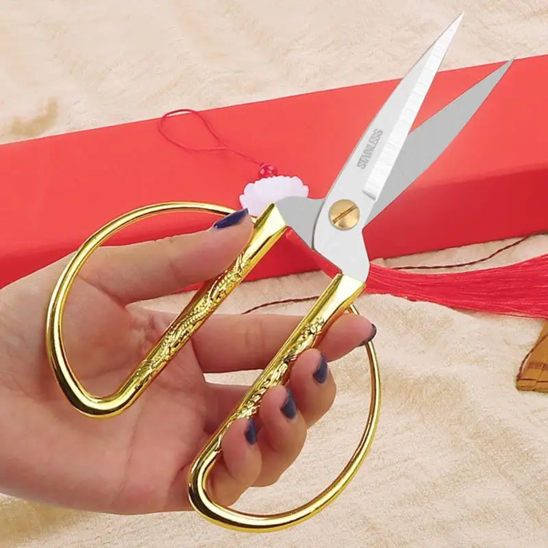 Stainless Steel Sewing Gold Scissors Short Cutter Durable Vintage Embroidery Tailor Scissors Fabric Cutter Craft Tool for Sewing