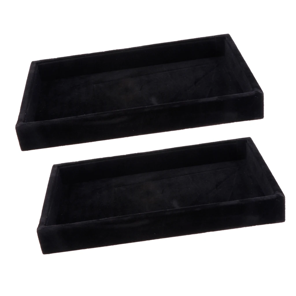 2 Pcs Velvet Stackable Jewelry Tray Showcase Display Organizer Black