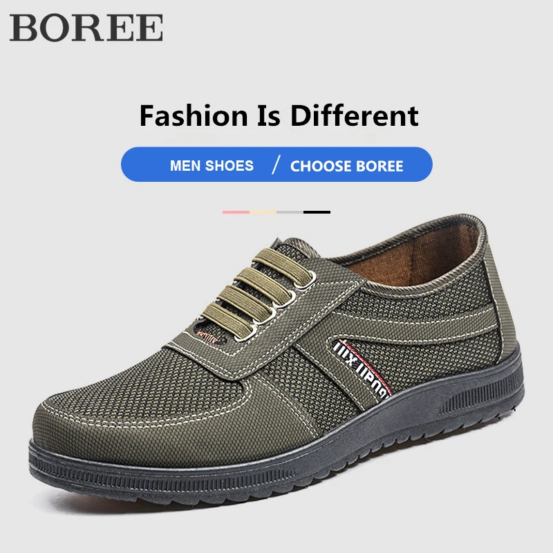 BOREE Men Canvas Shoes Fashion Mesh Casual Sneakers Comfortable Soft Bottom Outdoor Flat Shoes Antiskid Jogging Men Sports Shoes