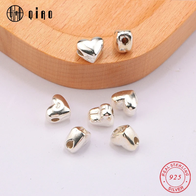 One Piece 925 Sterling Silver Heart Shape Spacer Beads Smooth Jewelry Beads for Silver Bracelet&Necklace Making Craft DIY