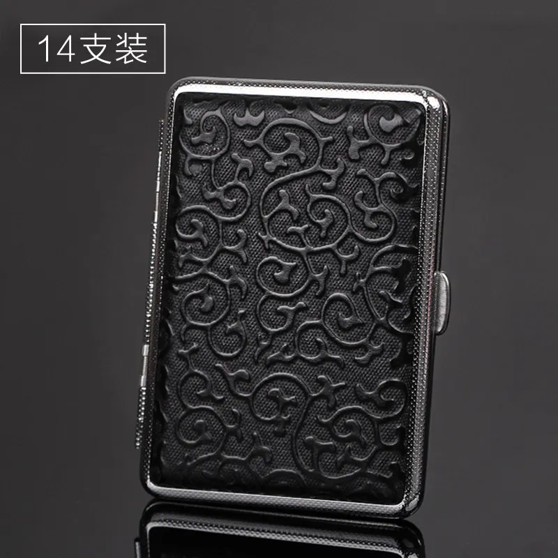 14 Cigarette Retro Delicate Pattern Men Leather Cigarette Case Waterproof Cigarette Box Slim Portable Storage Container Gift