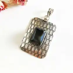 Vintage Hand Jewelry Copper Inlaid Natural Stone Agates Big Rectangle Pendants TBP764