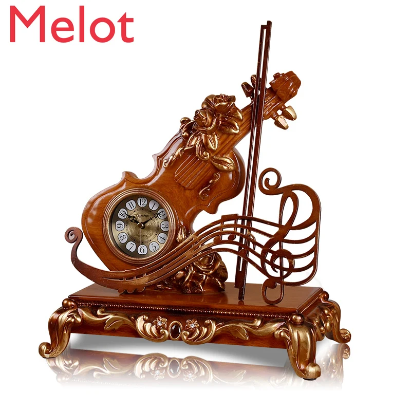 

European-Style High-End Creative Personalized Violin Clock Fashion Bedroom Bedside Pendulum Clock Living Room Decorative Clock