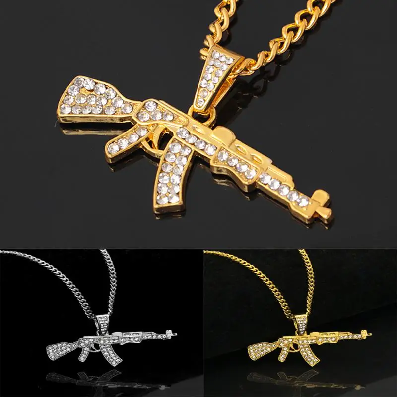 2021 Men Necklaces Rifle Pattern Iced-Out Pendant Necklace Stainless Steel Hip Hop For Men Fashion Creative Christmas Gifts