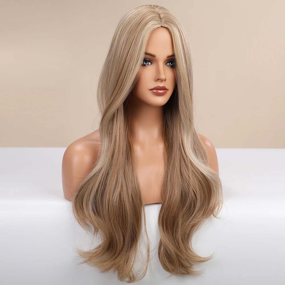 Blonde Unicorn Ombre Long Wavy Light Blonde Synthetic Wig for White Black Women Daily Party High Density Temperature Fibre Hair