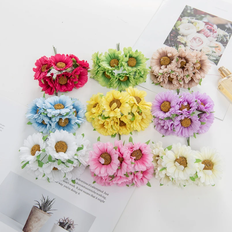 18PCS Artificial Flowers New Year's Eve Christmas Decorations for Home Wedding Decorative Wreath Silk Daisy Gerbera Diy Gift Box