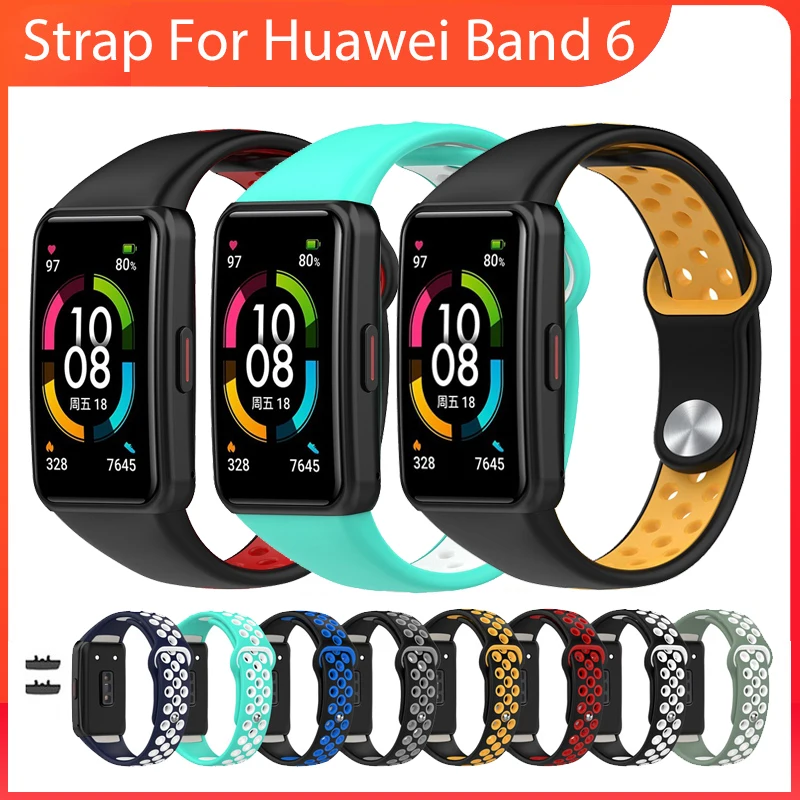 ซิลิโคนสายคล้องคอกีฬาสำหรับ Huawei Band 6แบบ Dual สมาร์ทสายรัดข้อมือสายรัดข้อมือ TPU สำหรับ Honor band 6