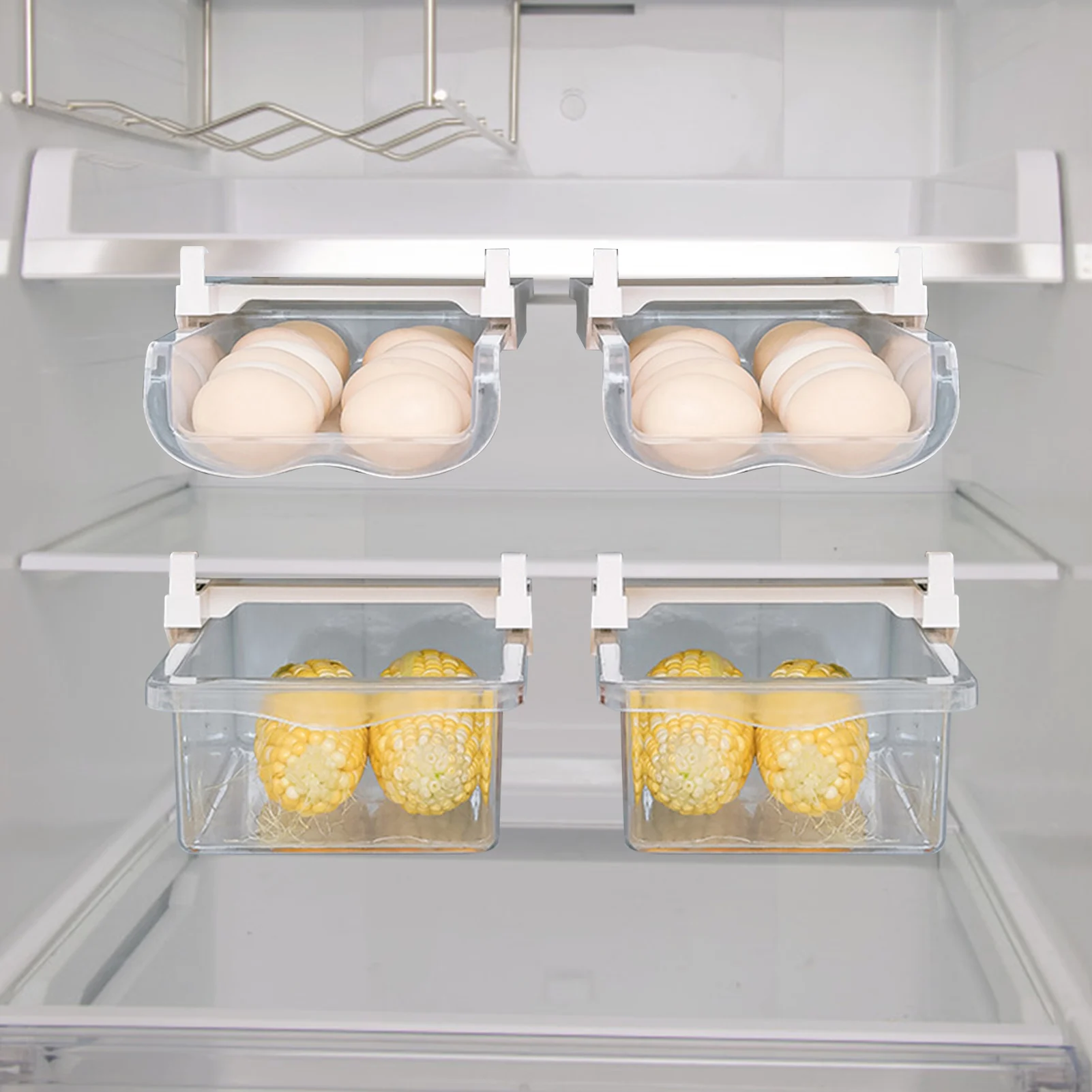 Fridge Egg Holder Drawer Refrigerator Vegetable Fruit Storage Box Adjustable Clear Portable Egg Container Drop Rack Organizer