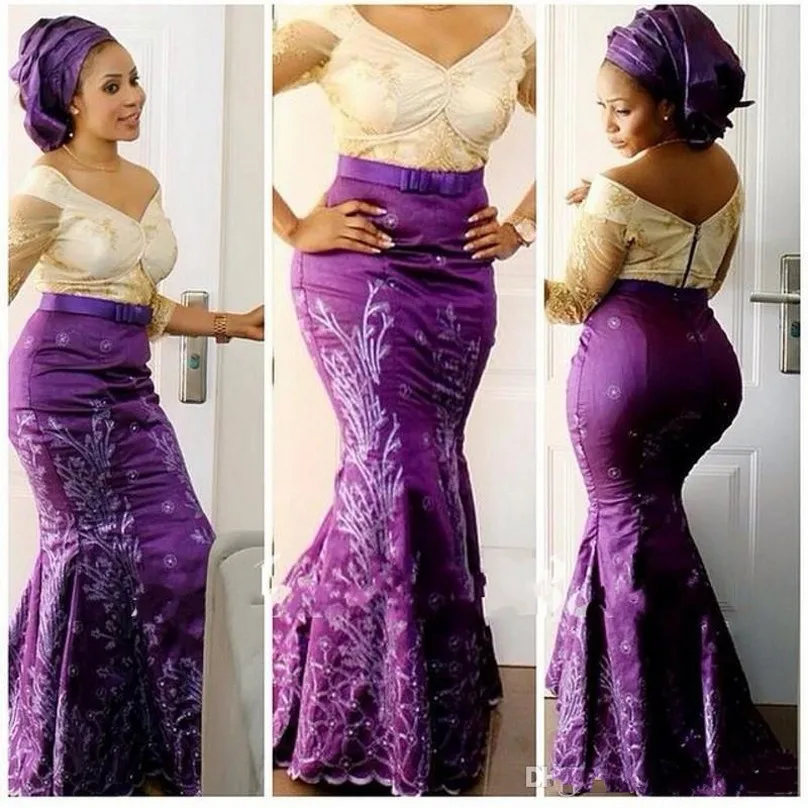 SaudiคำPlusขนาดชุดราตรีสามไตรมาสแขนVคอชุดMermaidพรหมAso Ebi Robe De Soiree