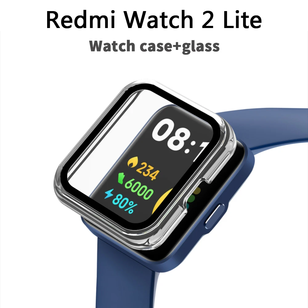 Redmi Watch2 Lite Case + Glas 2-In-1 Protector Hard Pc Screen Protector Case Cover Ultra Slim smartwatch Beschermende Shell