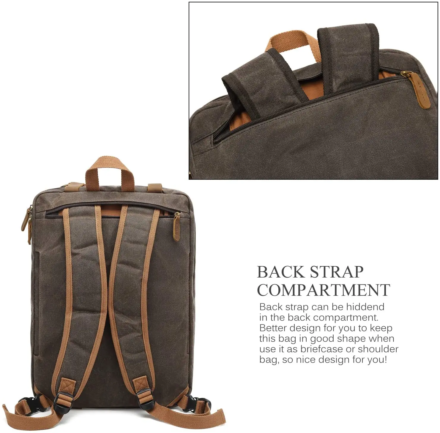 CoolBELL 17.3 Inch Laptop Messenger Bag Vintage Shoulder Bag Convertible Backpack Retro Briefcase Travel Bag,Waxed Canvas