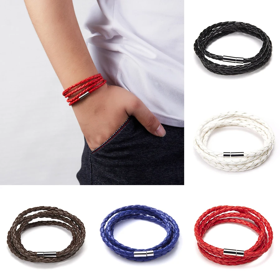 Multilayer Leather Bracelets  Women Men Punk Wristband Braid Bangles Handmade Rope Wrap Bracelets Birthday Party Lucky Present