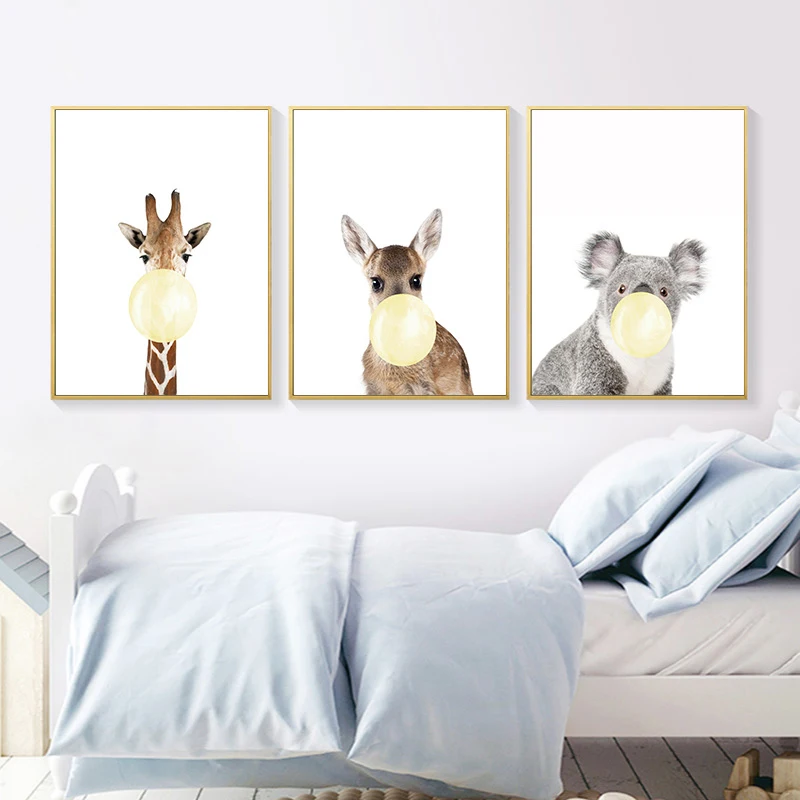 Nordic Cartoon Poster Animal Atlas Wall Art Painting Cute Canvas Pictures for Kid's Room Nursery