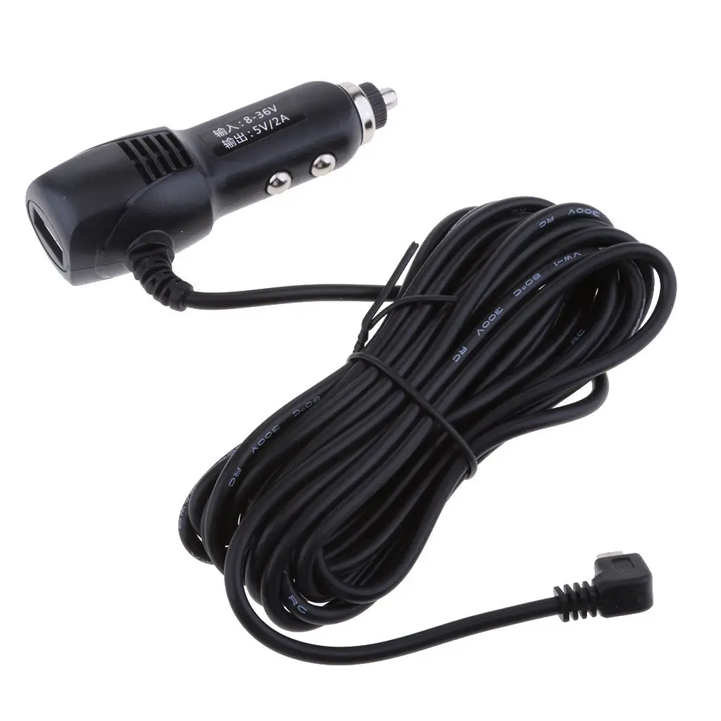 3.5 Meters, Car Lighter Adapter, 8-36V to 5V/2A, Mini USB Right Bend Cables, for GPS DVR Charging,