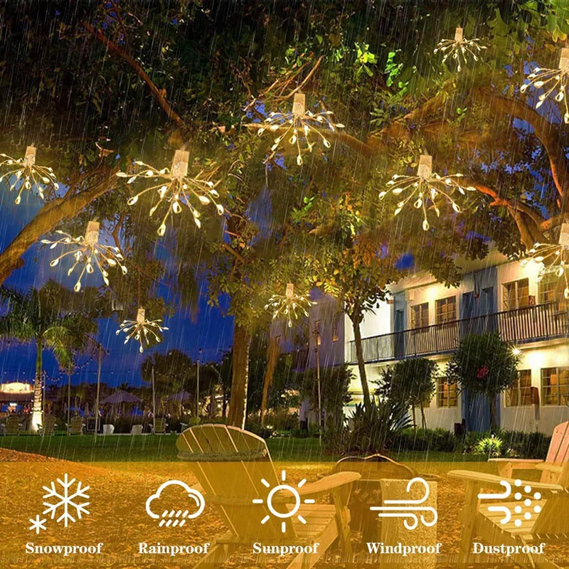 50/100/200 LED Firework Lights Waterproof 8 Flashing Mode Fairy Garland Living Room Garden Xmas New Year Decoration Light String