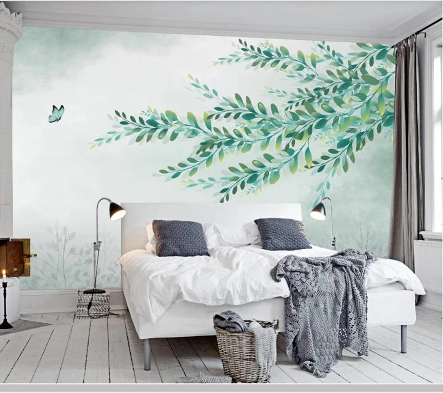 

Papel de parede Nordic fresh plant green leaves 3d wallpaper mural,living room tv wall bedroom kitchen wall papers home decor