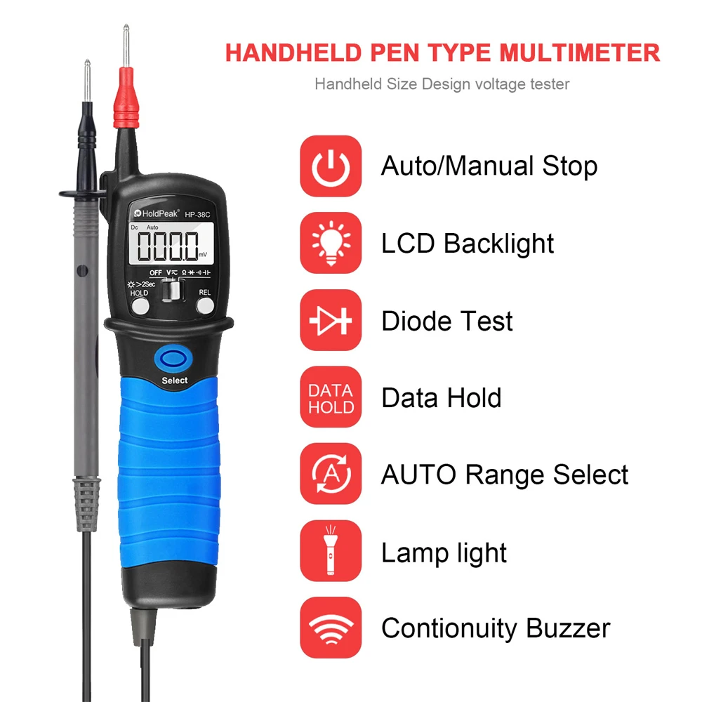 BTMETER BT-38C Pen Type Digital Portable Multimeter Multi-tester Handheld 6000 Counts for AC DC Voltage,Resistance,Capacitance