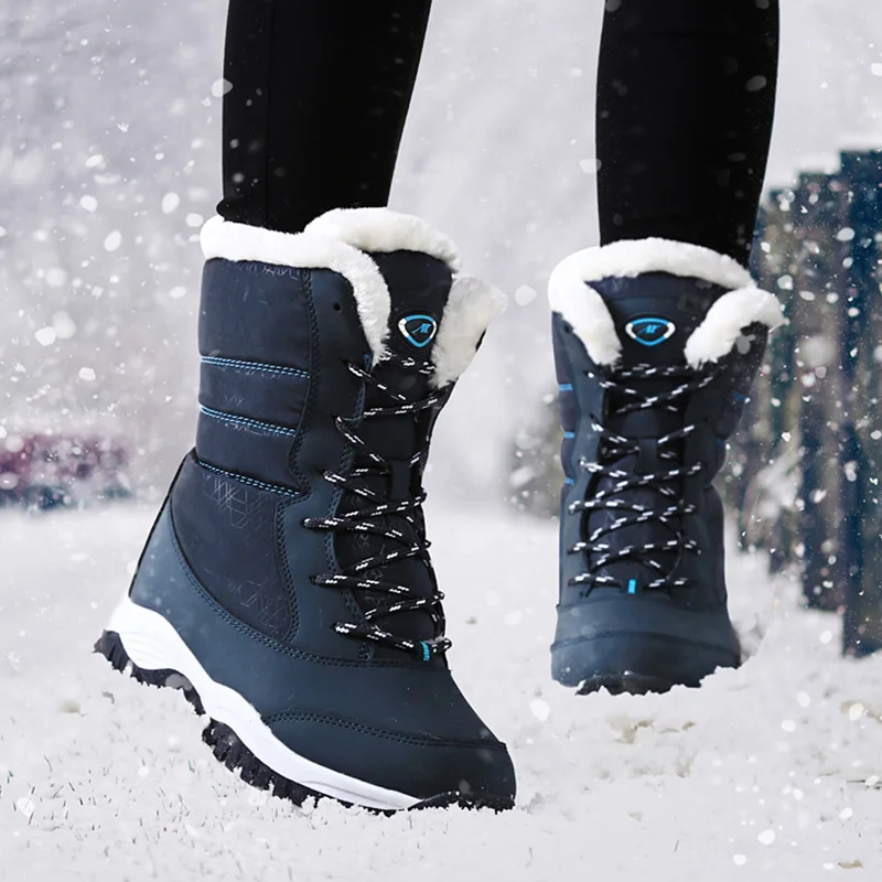 

2021 Women Snow Boots Female Waterproof Non-slip Parent-Child Winter Boots Woman Thick Fur Platform Warm Shoes Plus Size 31-42