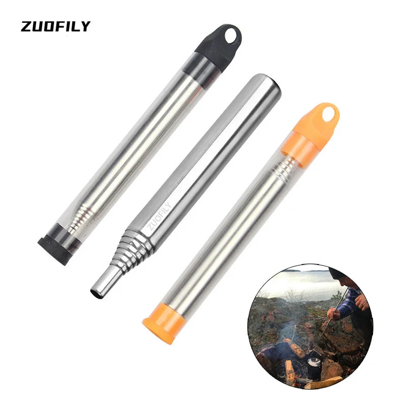 Outdoor Blow Fire Tube Mouth Blowpipe Collapsible Telescopic Fire Blow Pipe Stainless Steel Blowing Fire Stick Camping Equipment