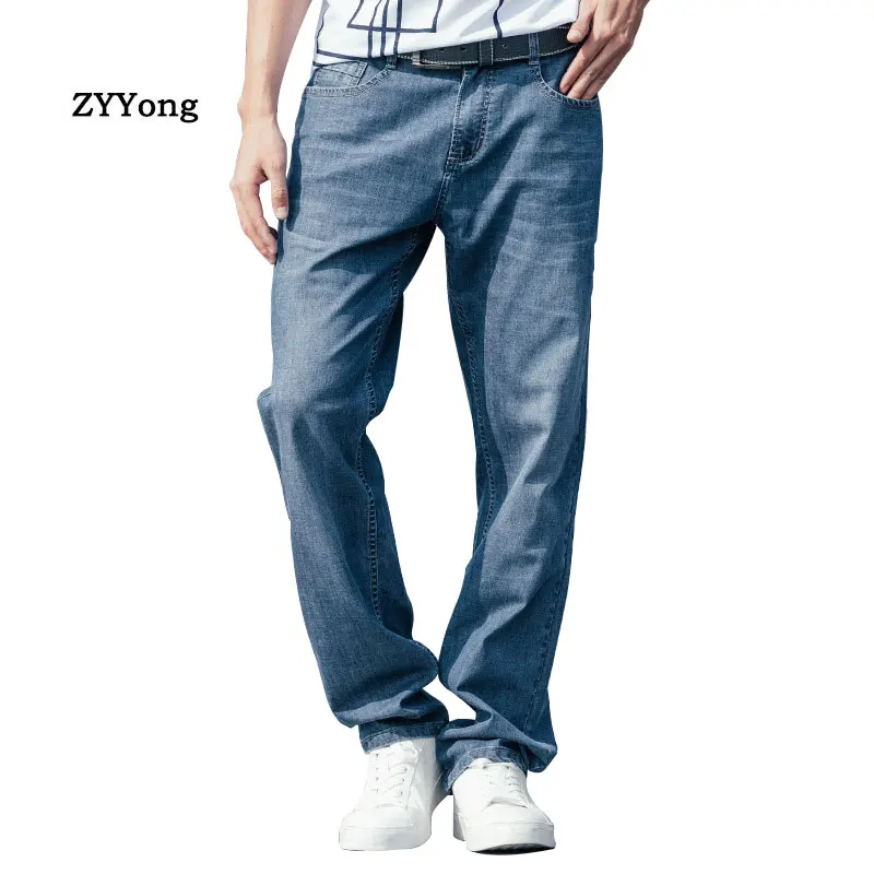 Summer Thin section Baggy Men Jeans Trousers Straight Large Size  Loose Elastic Denim Pants Hip Hop Streetwear Blue Jeans