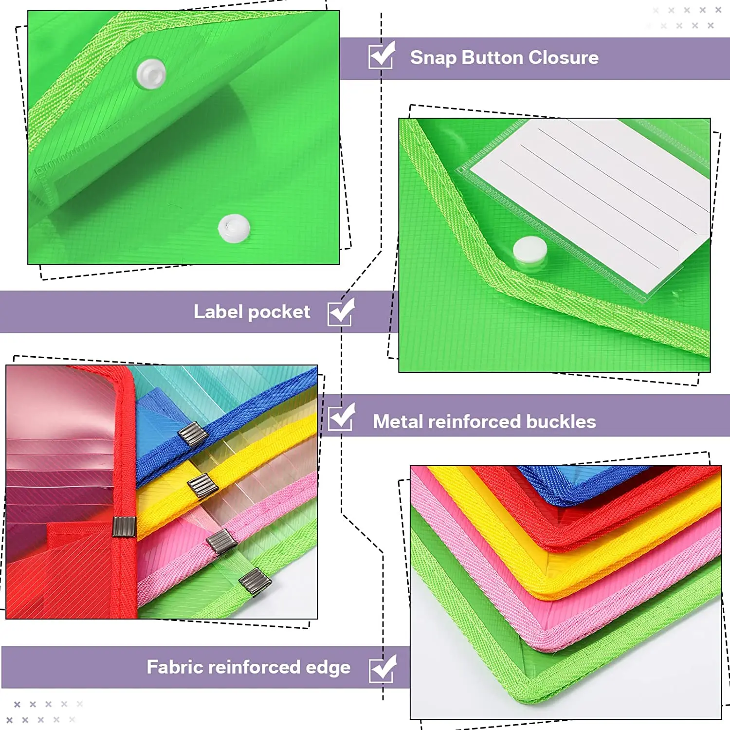 A4 Size Plastic File Folders Envelope Expanding File Wallet Organizer Documents Folder with Snap Closure and Pocket