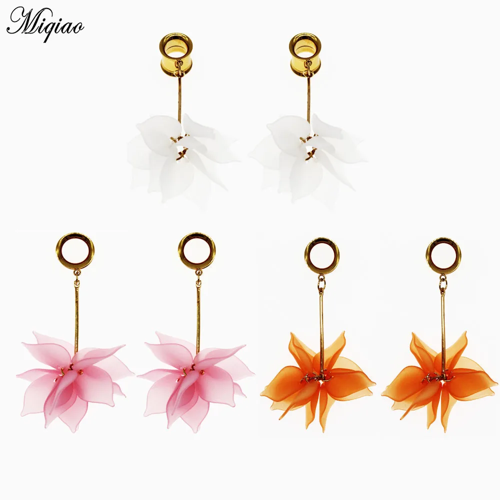 Miqiao 2pcs Ear Gauges Plugs Tunnels Stainless Steel Auricle Petal Dangle Earrings Body Piercing Ear Expander 6-25mm