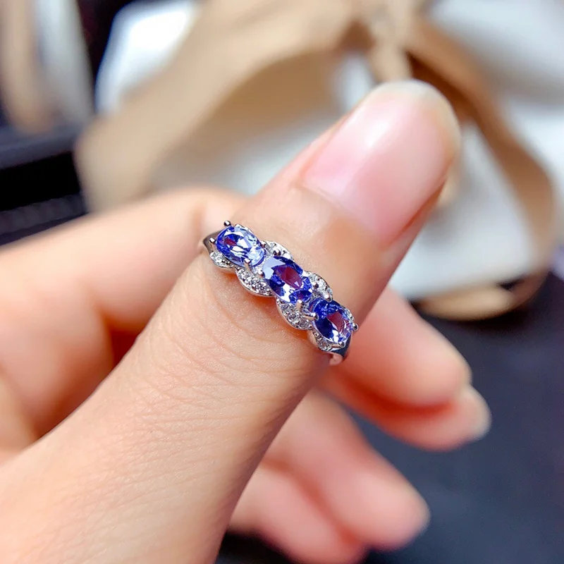 Genuine Tanzanite Ring 3*5MM 3 Pieces Natural Gemstones Fine Jewelry Real 925 Sterling Silver for Women Birthday Gift Free Ship