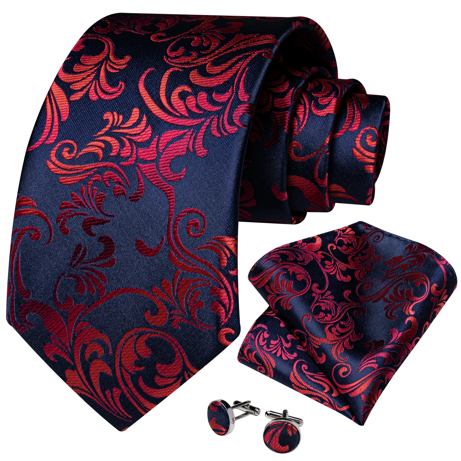 New Designer Blue Red Paisley Ties For Men Wedding Party Neck Tie Luxury Tie Ring Brooch 100% Silk Tie Set Gift For Men DiBanGu