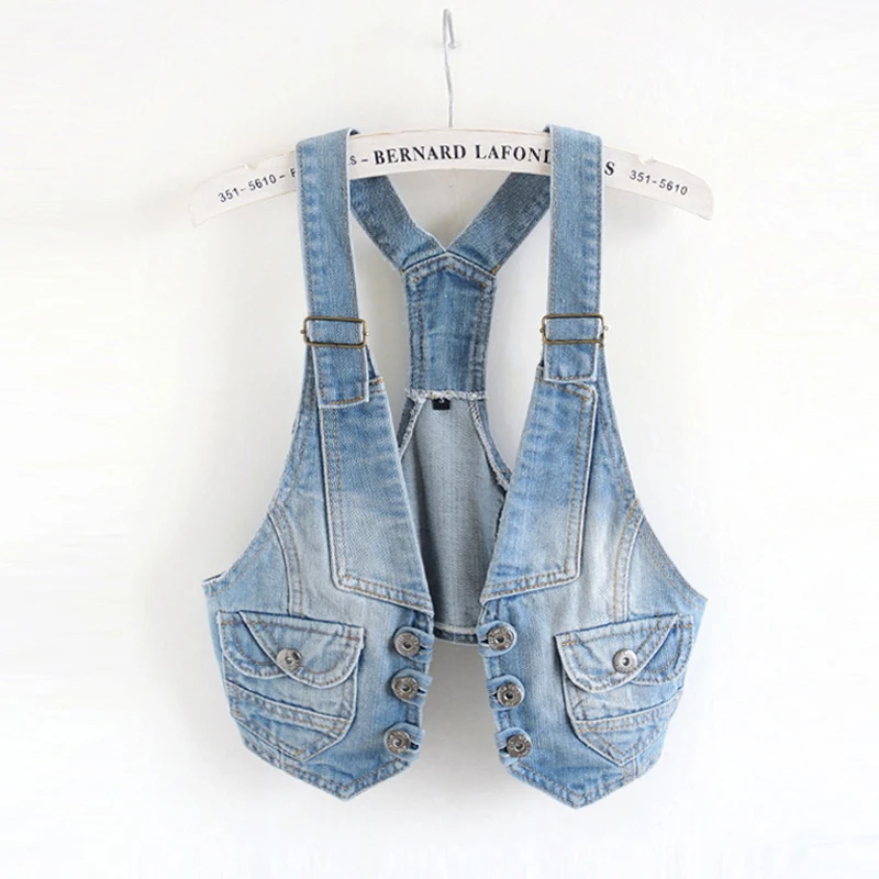 Korean Autumn Sling Denim Vest Women Vintage Blue Waistcoat Sleeveless Jacket Coat Moto & Biker Slim Short Jeans Vests Female