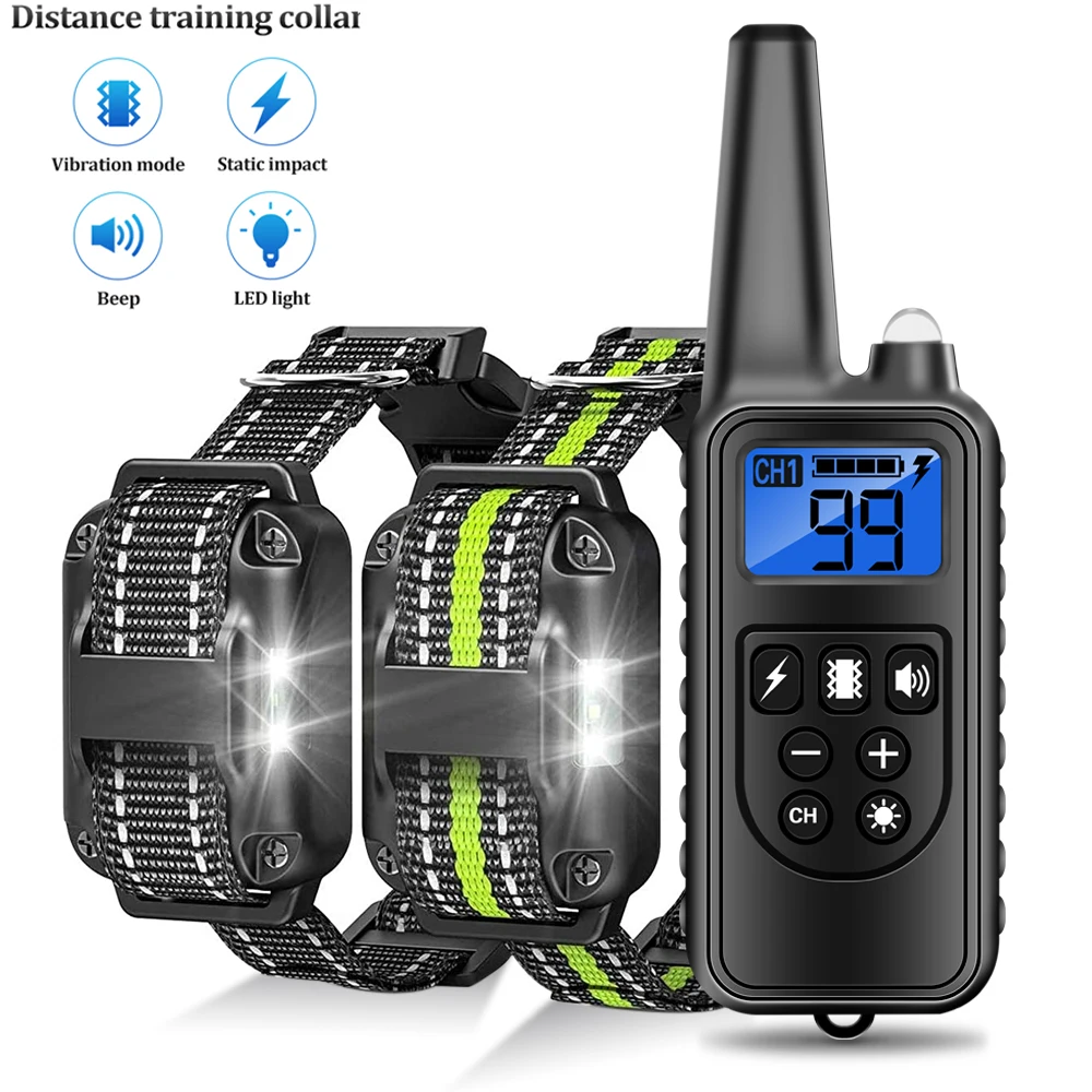 

800m Electric Dog Training Collar LCD Display Dogs Anti Barking Remote Control Waterproof IP67 Collar Viration Beep Static Shock