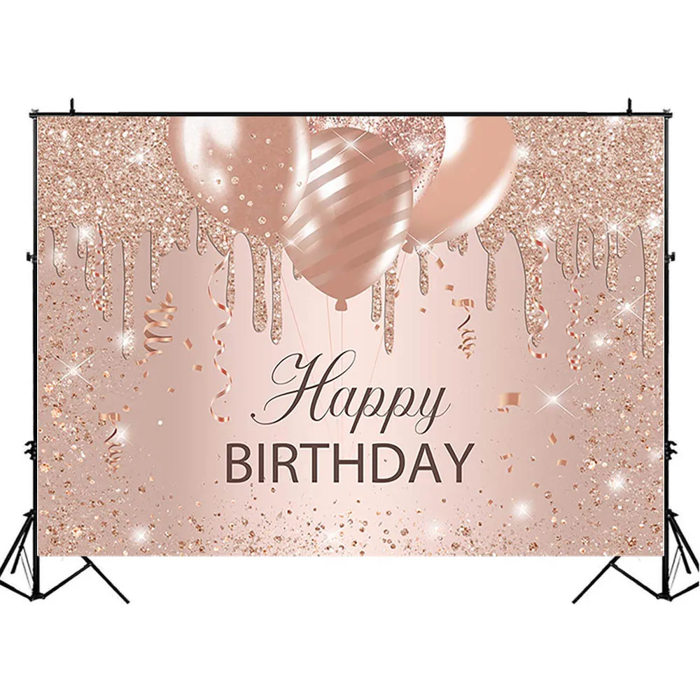 Mocsicka สีชมพู Glitter ผู้หญิง Happy Birthday Party ฉากหลังตกแต่งสุภาพสตรีวันเกิดภาพพื้นหลัง Props สําหรับการถ่ายภาพ