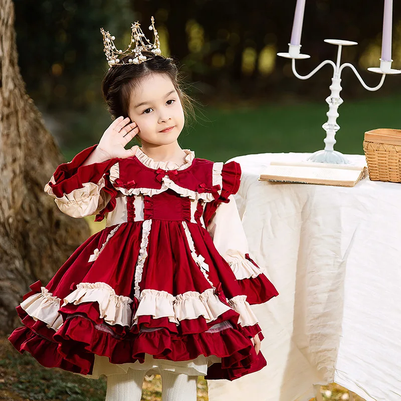 Infant Toddler Girls New Years dresses for baby Red Christmas Dress Newborn Spain Birthday PartyGirls Lolita Princess Dress