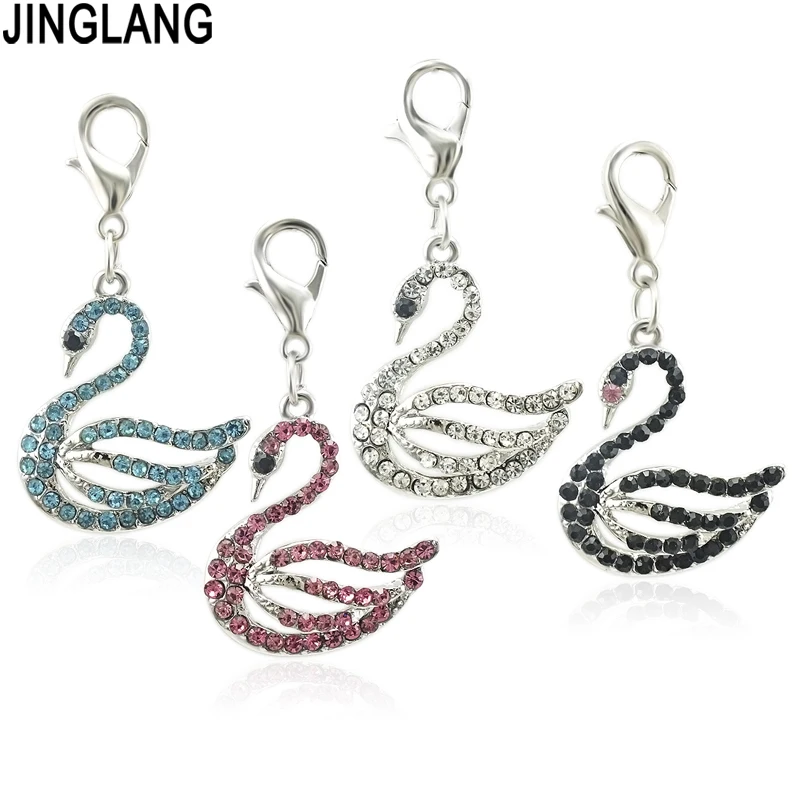 

JINGLANG Fashion Lobster Clasp Charms Dangle 4 Color Rhinestone Swan Animals DIY Pendants Jewelry Making Accessories 50pcs